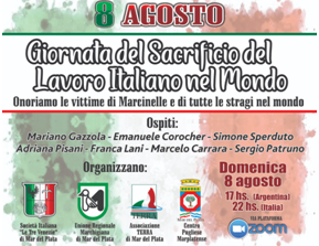 Giornata del Sacrificio del Lavoro Italiano nel Mondo: l’8 agosto anche a Mar del Plata in Argentina si ricorderanno le vittime di Marcinelle e di tutte le stragi nel mondo