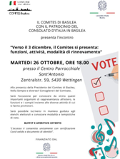 Elezioni Comites 2021, Svizzera: il 26 ottobre incontro informativo a Wettingen del Comites di Basilea