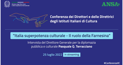 Il Direttore Generale per la diplomazia pubblica e culturale della Farnesina Pasquale Quito Terracciano al  Forum Ansa  “Italia superpotenza culturale – Il ruolo della Farnesina”.