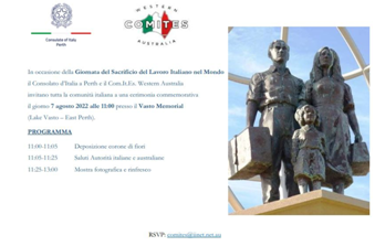 Consolato d’Italia a Perth e Comites Western Australia: cerimonia commemorativa per la Giornata del Sacrificio del Lavoro Italiano nel Mondo