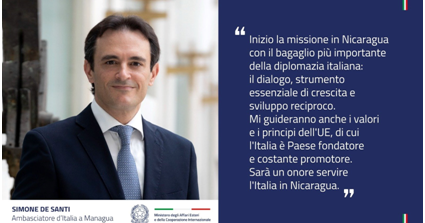 Simone De Santi nuovo ambasciatore d’Italia in Nicaragua