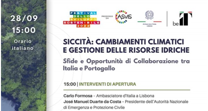 Ambasciata d’Italia a Lisbona: webinar “Siccità: cambiamenti climatici e gestione delle risorse idriche. Sfide e opportunità di collaborazione tra Italia e Portogallo”