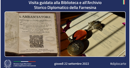 “Passeggiate nella Storia”: visite guidate alla  Biblioteca e all’Archivio Storico Diplomatico della Farnesina