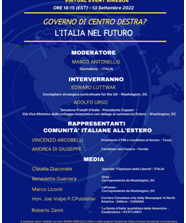 Oggi il Webinar: “Governo di Centro Destra ? l’Italia nel futuro”