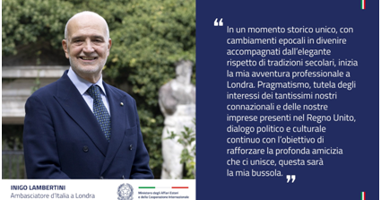 Inigo Lambertini è il nuovo ambasciatore d’Italia nel Regno Unito