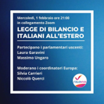 Italia Viva: “Legge di Bilancio e Italiani all’estero”, incontro online il 1° febbraio