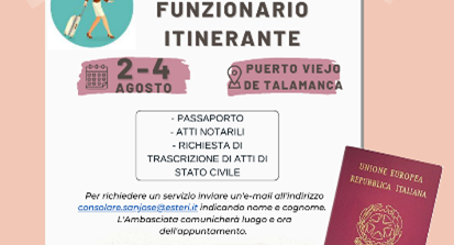 Costa Rica, Ambasciata italiana: dal 2 al 4 agosto funzionario a Puerto Viejo de Talamanca per passaporti, atti notarili, atti di stato civile