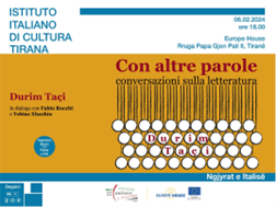 Il 6 febbraio a Tirana per il ciclo “con altre parole” la conversazione con lo scrittore Durim Taçi