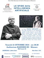 Principato di Monaco “Le sfide dell’Intelligenza Artificiale”: incontro con padre Paolo Benanti organizzato dalla Società Dante Alighieri (11 ottobre)