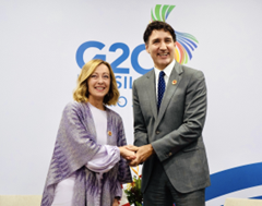 Vertice G20 a Rio de Janeiro, incontro del Presidente del Consiglio Meloni con il Primo Ministro canadese Justin Trudeau