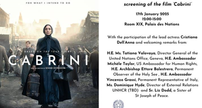 Rappresentanza Permanente d’Italia a Ginevra : al Palazzo delle Nazioni Unite la première nazionale in Svizzera del film “Cabrini”, alla presenza dell’attrice protagonista Cristiana Dell’Anna