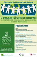 “L’umanità che si muove. Emigrazione, migrazioni, accoglienza. Il caso Basilicata” : incontro il 21 maggio organizzato dall’Associazione dei Lucani a Roma