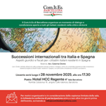 Comites di Barcellona: incontro “Successioni internazionali tra Italia e Spagna. Aspetti giuridici e fiscali per i cittadini italiani residenti in Spagna” (28 novembre)