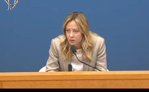 Aula dei Gruppi parlamentari della Camera, la conferenza stampa di inizio anno del Presidente del Consiglio Meloni