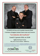 Consolato Generale e Comites di Nizza, il nuovo anno comincia con il concerto Le Soleil de Naples (12 gennaio)