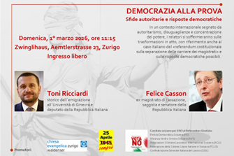 Il 1° marzo a Zurigo l’incontro dal titolo “Democrazia alla prova – sfide autoritarie e risposte democratiche”