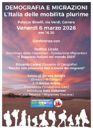 A Carrara “Demografia e migrazioni. L’Italia delle mobilità plurime”