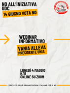 Comitato delle organizzazioni italiane per il NO all’iniziativa UDC sugli stranieri: il 4 maggio webinar con la presidente Unia Vania Alleva