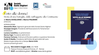 “Voto alle donne! Dalle suffragette alla Costituente”: il 6 maggio la Società Dante Alighieri presenta il libro di Mario Avagliano e Marco Palmieri