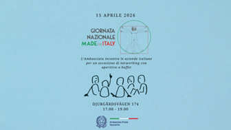 Giornata del Made in Italy, il 15 aprile incontro di networking per gli imprenditori italiani in Svezia presso la Residenza dell’Ambasciatore Pala