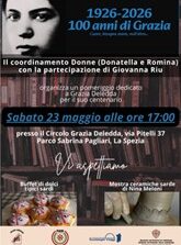 “1926-2026. 100 anni di Grazia”: pomeriggio culturale al Circolo sardo “Grazia Deledda” di La Spezia (23 maggio)