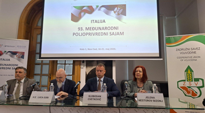 L’Ambasciatore d’Italia in Serbia Luca Gori alla conferenza stampa di presentazione della partecipazione italiana alla 93esima fiera internazionale dell’agricoltura di Novi Sad