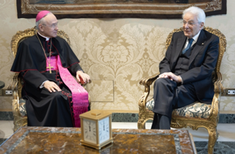 Il Presidente Mattarella ha ricevuto le Credenziali del nuovo Nunzio Apostolico, Mons. Peña Parra