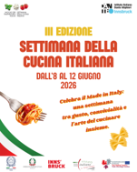 Austria, Settimana della Cucina Italiana a Innsbruck: terza edizione dall’8 al 12 giugno organizzata dall’Istituto Italiano Dante Alighieri