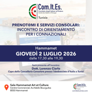 Comites Tunisia: il 2 luglio a Hammamet incontro su  Prenot@mi e servizi consolari con il Capo della Cancelleria Consolare dell’Ambasciata