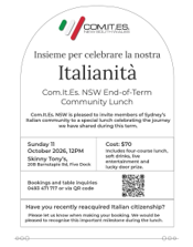 Australia, Comites New South Wales: l’11 ottobre pranzo di fine mandato con la comunità italiana